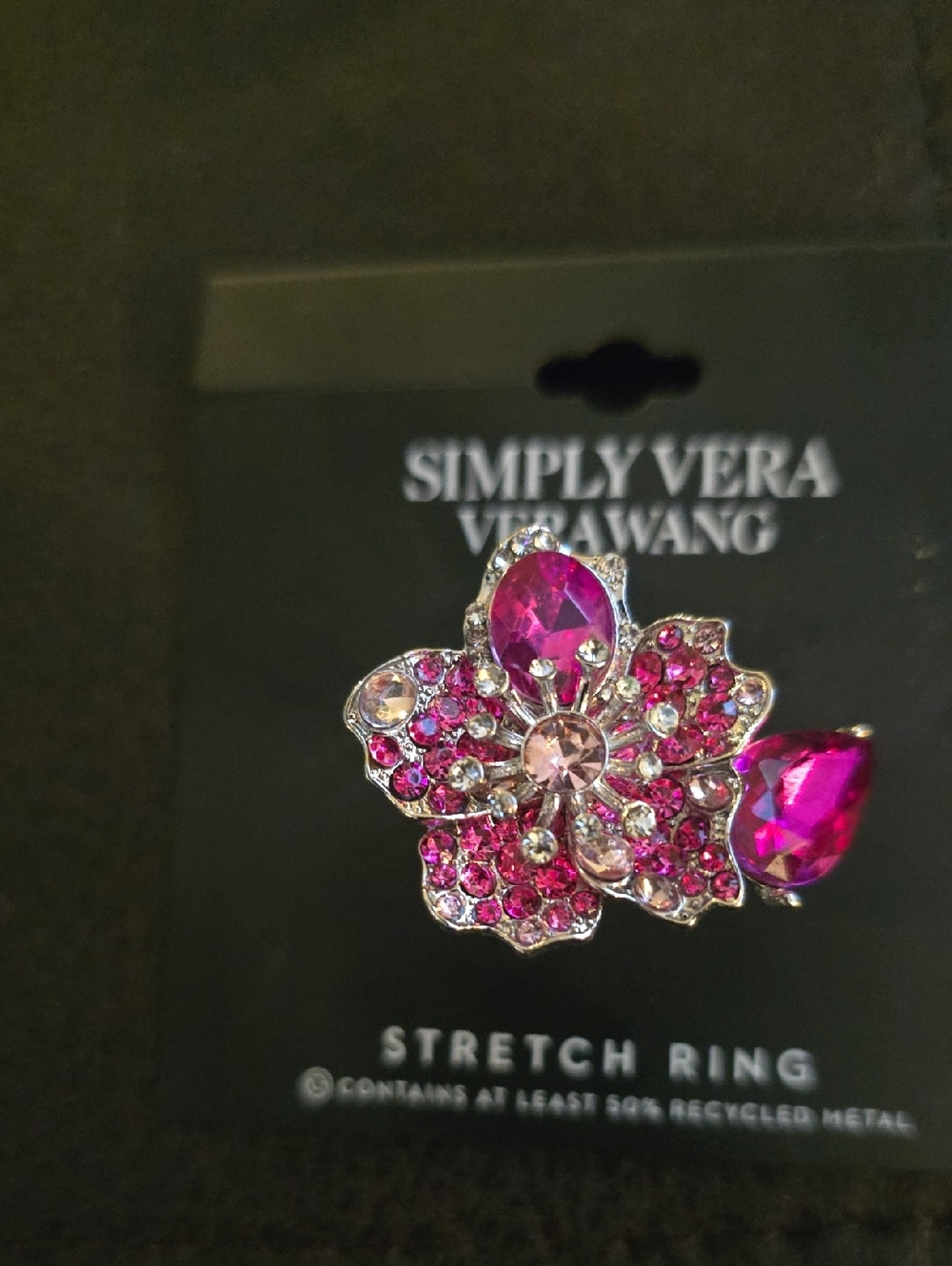 Simply Vera Wang Fuchsia Crystal Floral Stretch Ring